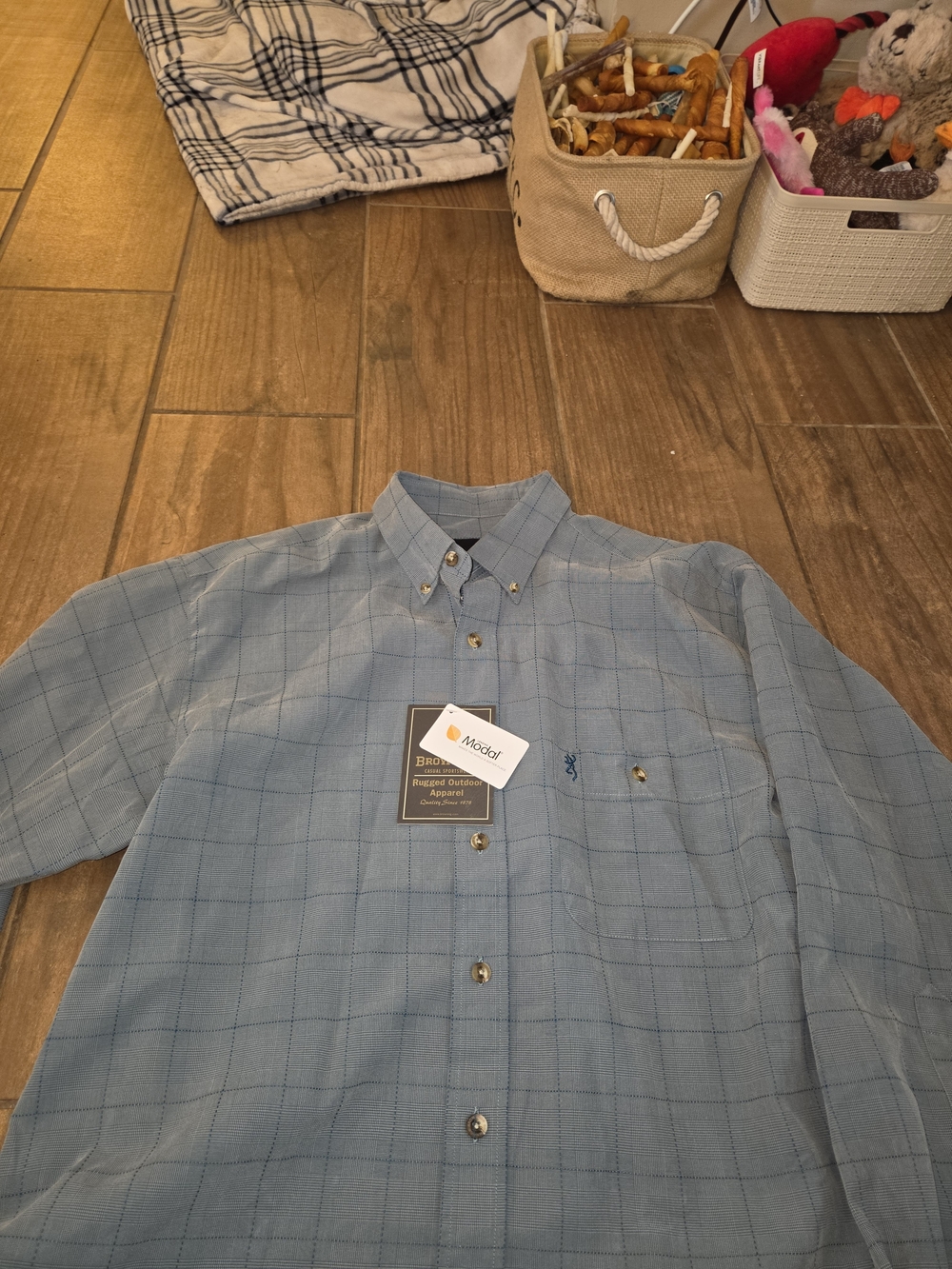 Men's Light Blue Checked Button-Down Shirt - Casual Cotton Blend